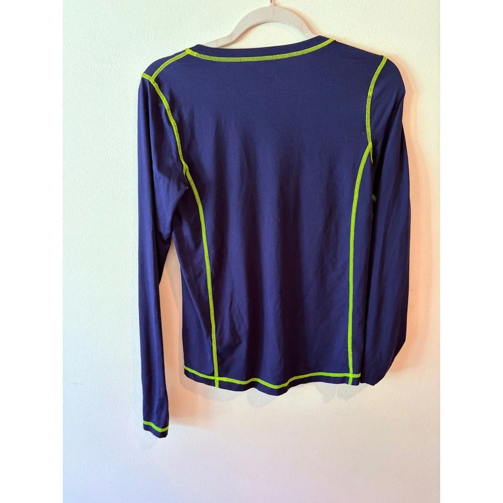Lands End Kids XL 14-16 Navy Blue Lime Green Rash Guard Long Sleeve Swim Top